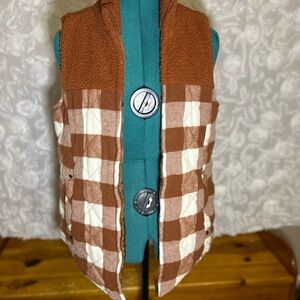 Maurices Rust Orange and White Plaid Vest